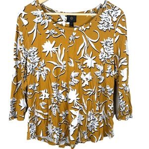 J.M. Collection Women's Top Petite XL Mustard 3/4 Sleeves Pullover Boho Lagen